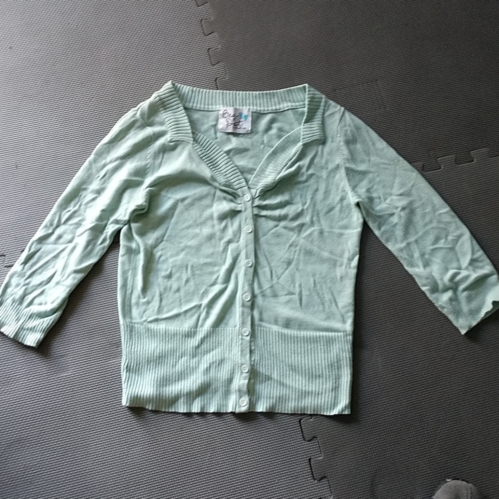 Seafoam green 3/4 cardigan sweater